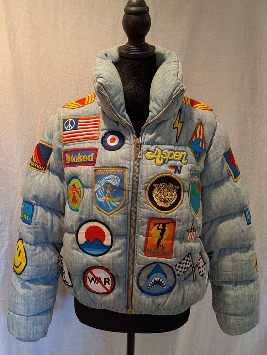 Aviator Nation Jackets & Blazers - Aviator Nation Vintage Patch Denim Apres Puffer Size S